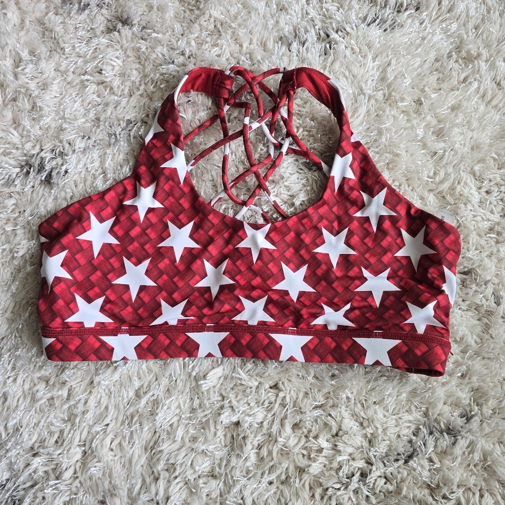 CVG Red and White Star Pattern Butterfly Back Sports Bra Size L
